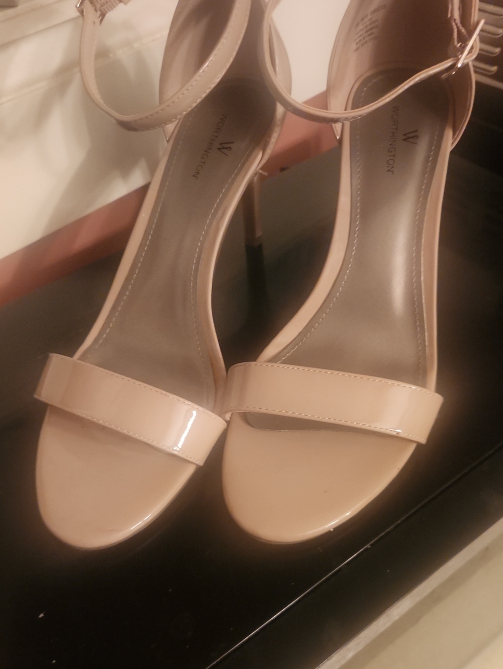 Worthington Nude Patent Ankle-Strap Heels